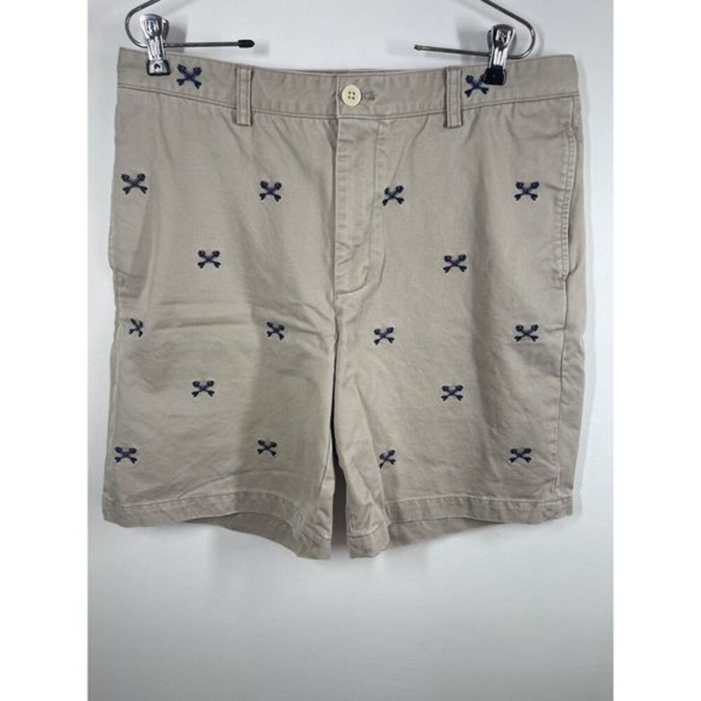VINEYARD VINES Men's Sz 35 Embroidered Crossed Fish Bones Tan Khaki Club Shorts